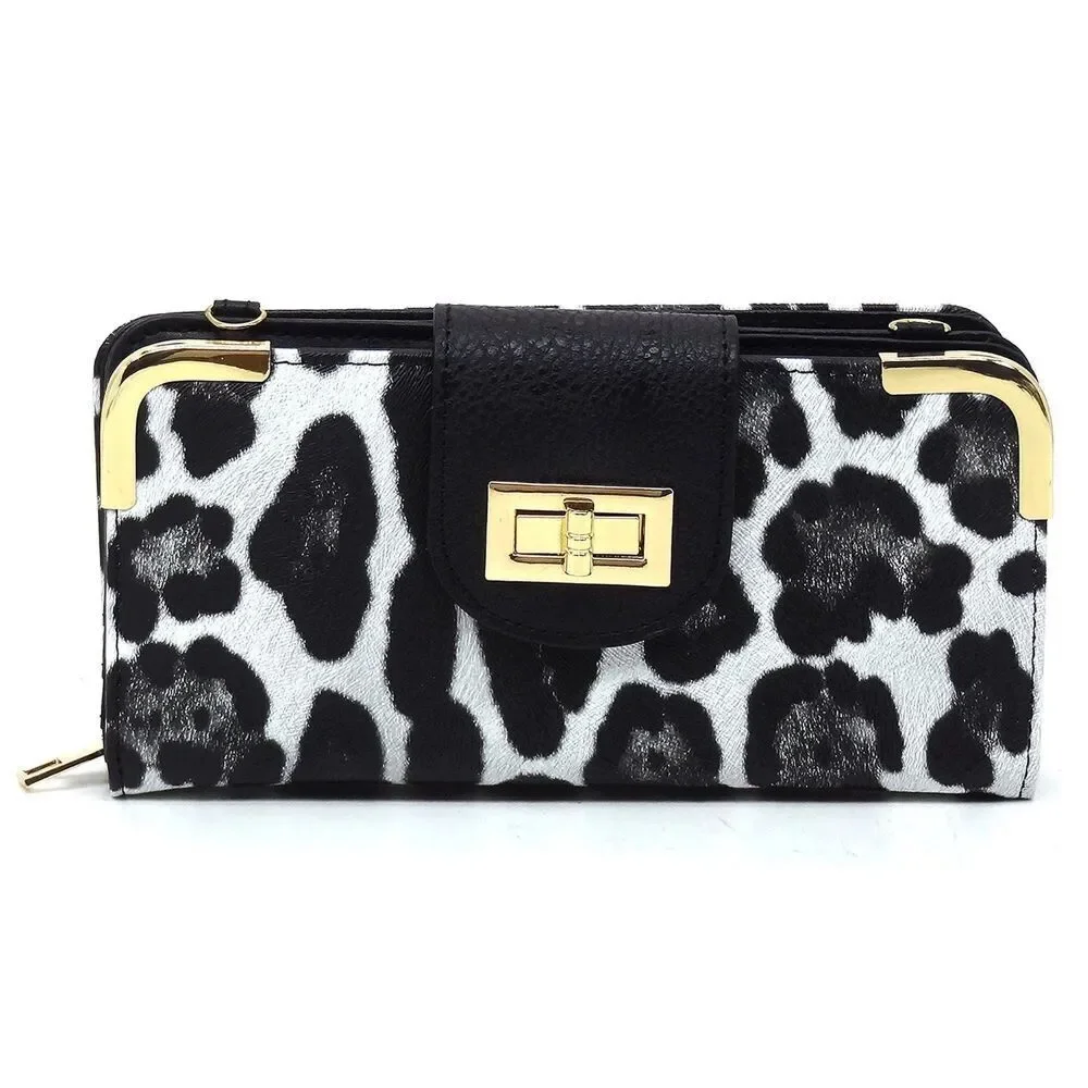 Women's Leopard Print Turn Lock Crossbody  Handbag With Detachable Chain Strap